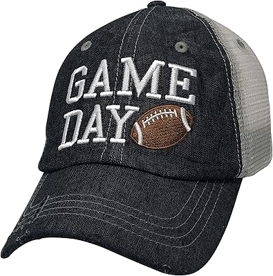 Cocomo Soul Game Day Football Embroidered Mesh Trucker Style Hat Cap Football MOM Gift Mothers Day Dark Grey
