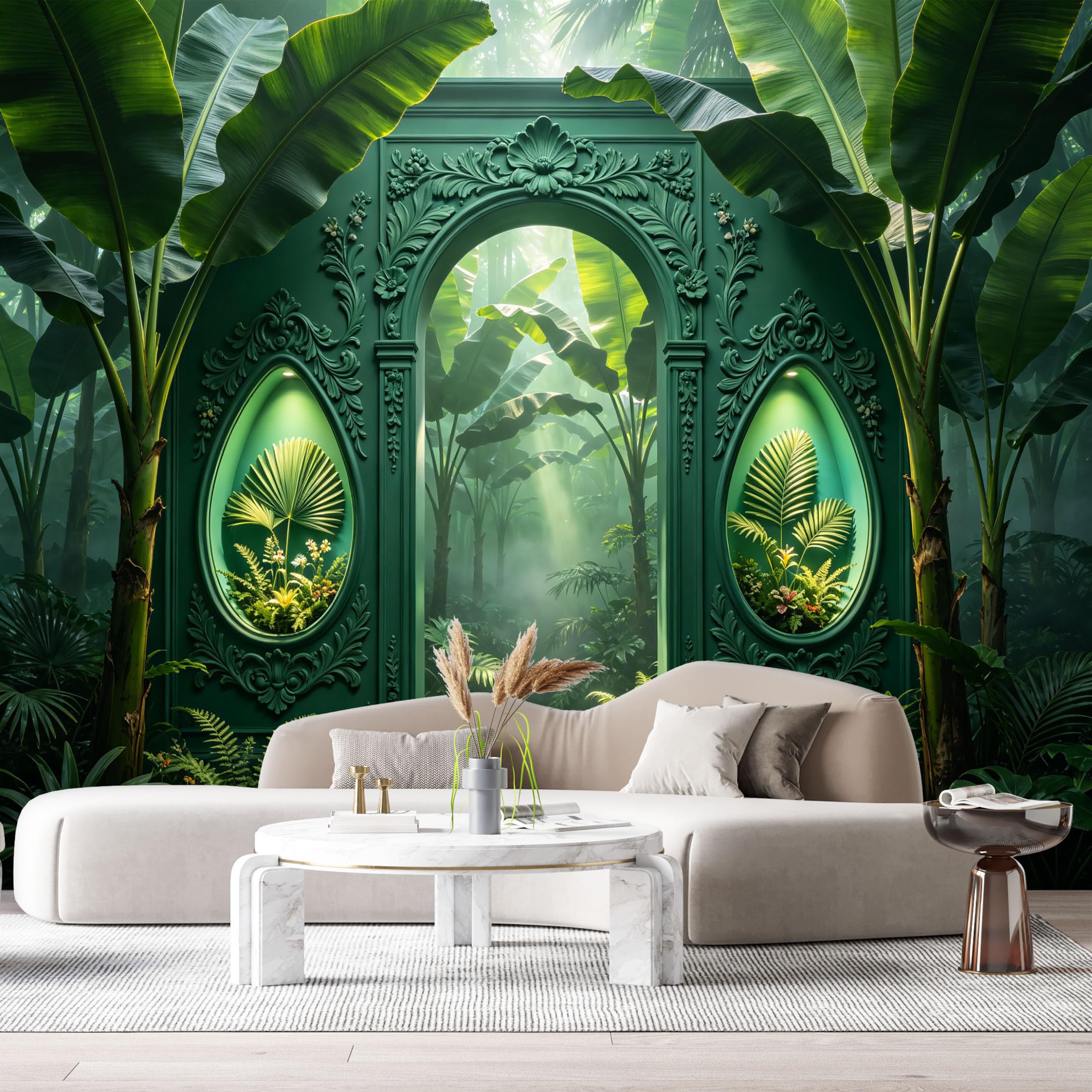 Custom Size Wall Murals Jungle Tropical Ancient Stone Archway 3D Trompe L'Oeil SelfAdhesiveWall Fabric Removable Wallpaper Wall Decor for Living Room Bedroom Bathroom