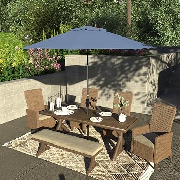 California Umbrella 9' Rd. Crank Lift, Collar Tilt, Aluminum Pole, Fiberglass Rib Patio Umbrella, Hammertone Grey Finish, Sunbrella Air Blue