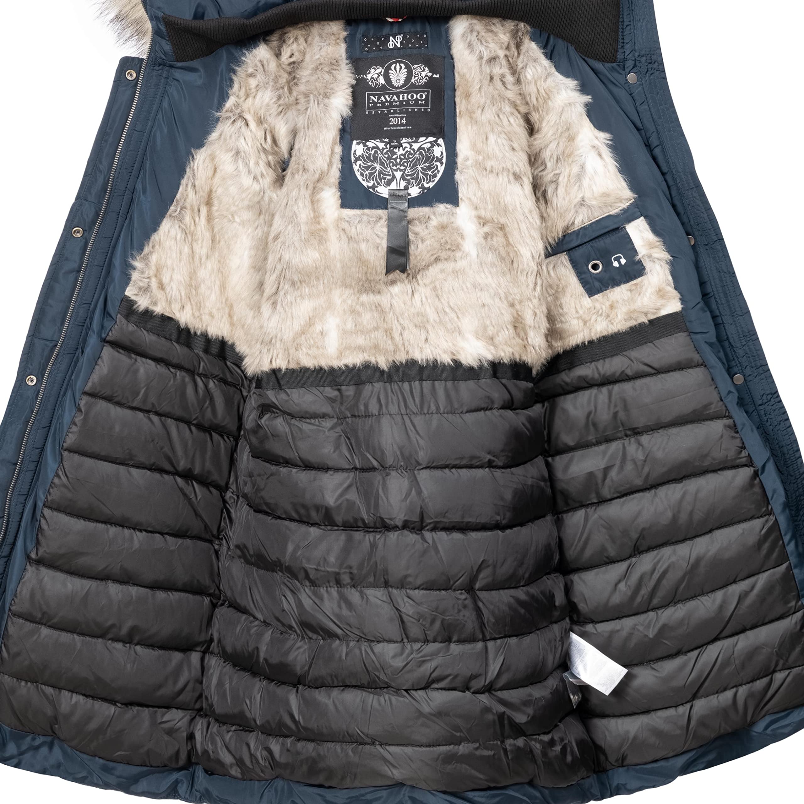 Navahoo Damski płaszcz zimowy ciepły płaszcz pikowany długi z kapturem Paula XS-XXL