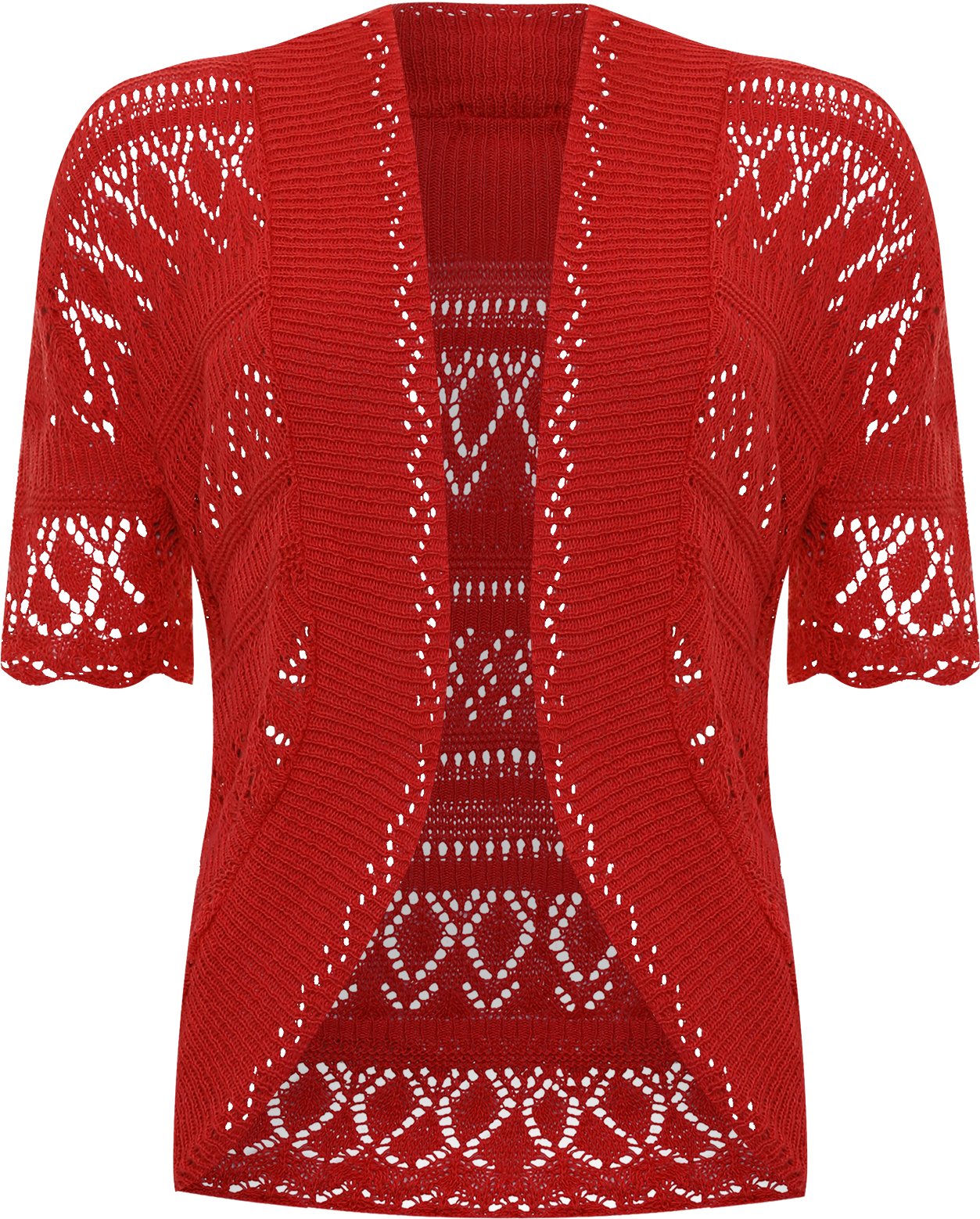 Wearall Women's Red Plus Size Crochet Knitted Short Sleeve Shrug Cardigan Top - 24-26