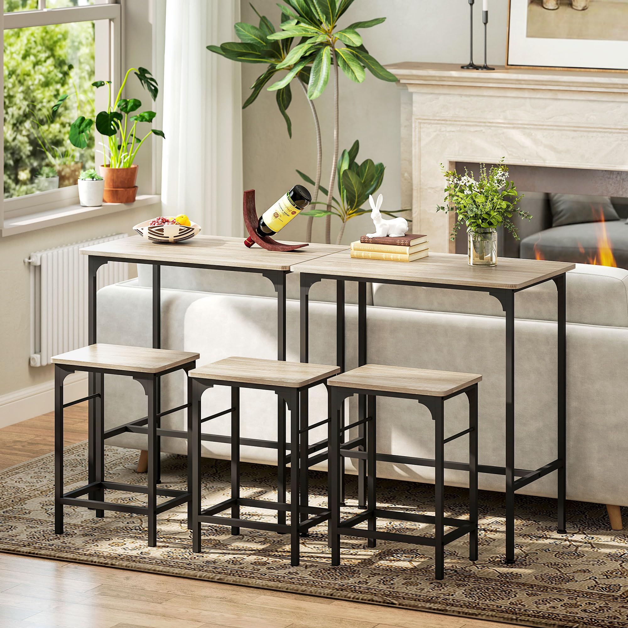 HOMCOM - Conjunto de Mesa de Bar con taburetes, Mesa de Comedor de pie con 2 sillas de Bar, Marco de Acero para Cocina, Comedor y Sala de Estar, Efecto Madera Natural
