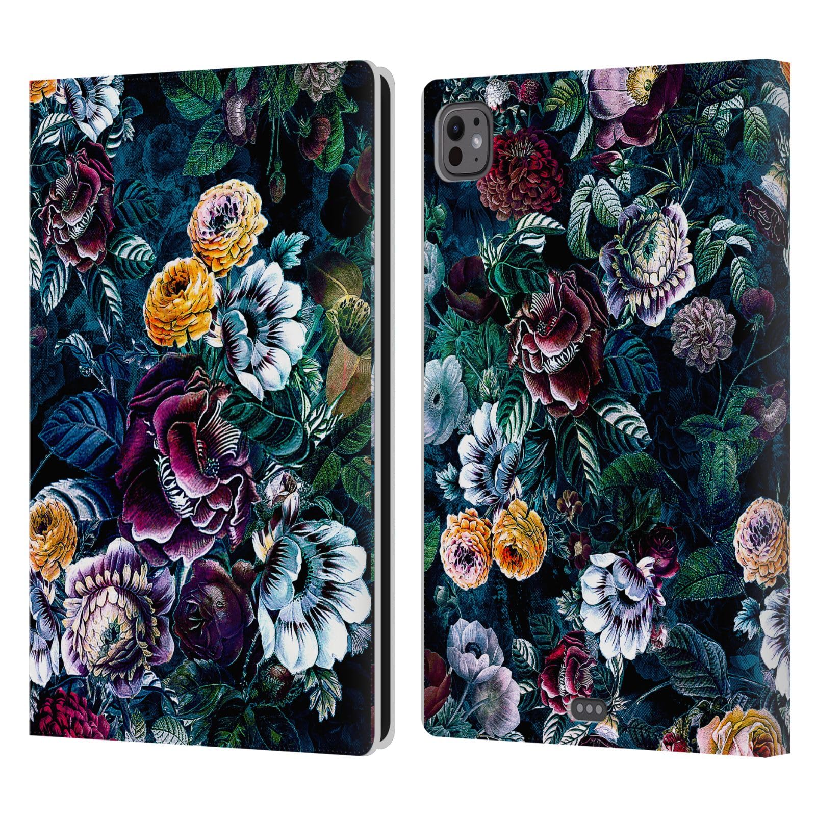 Head Case Designs Officially Licensed Riza Peker Dark Bloom Night Floral Leather Book Wallet Case Cover Compatible with Apple iPad Pro 11 M4 2024