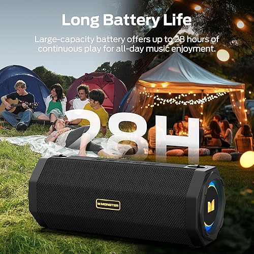 Miniatura 6 de Monster Altavoz S200 Altavoz Bluetooth portátil inalámbrico, tiempo de reproducción 24 horas, IPX6 impermeable, sonido estéreo de 50 W, Bluetooth