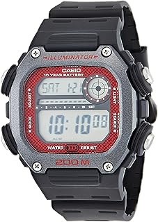 ساعة كاسيو DW-291H-1BVDF للرجال بسوار من البلاستيك المطاطي بلونين على شكل مربع رقمي، اسود