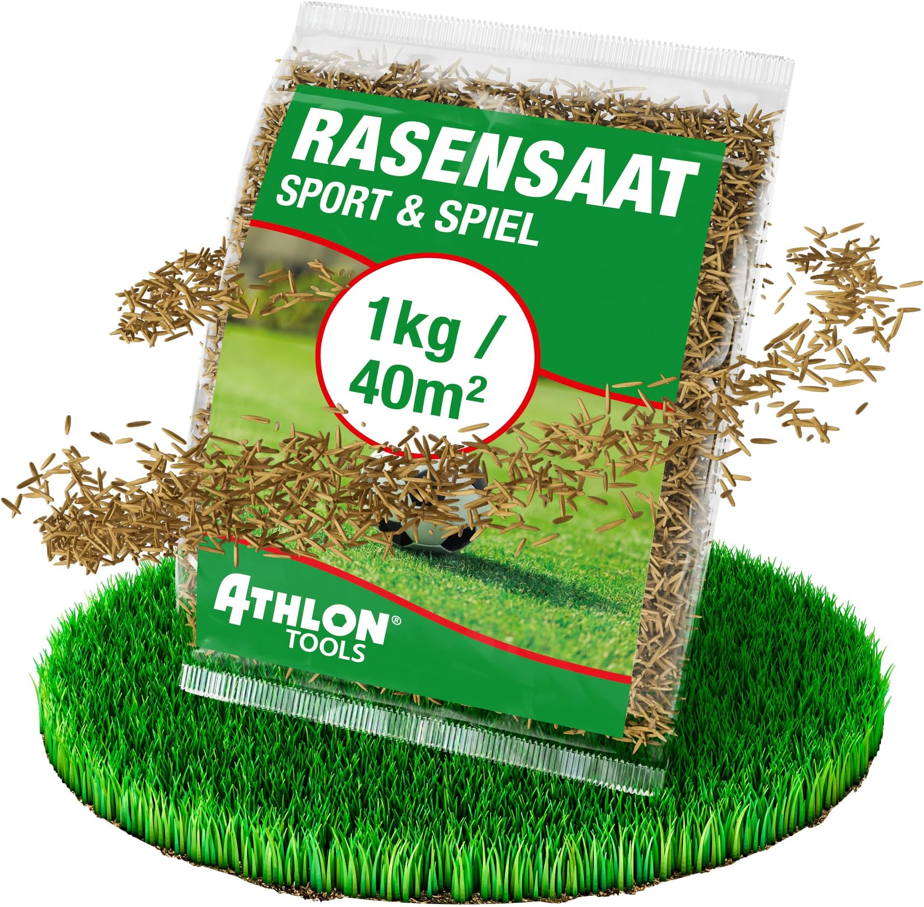 ATHLON TOOLS Sports and Play Lawn Seeds, 1 kg / 40 m², Spring/Summer, Lawn Seeds, Quick Germinating, Lawn Seeds, Robust Sports Lawn for Children and Pets