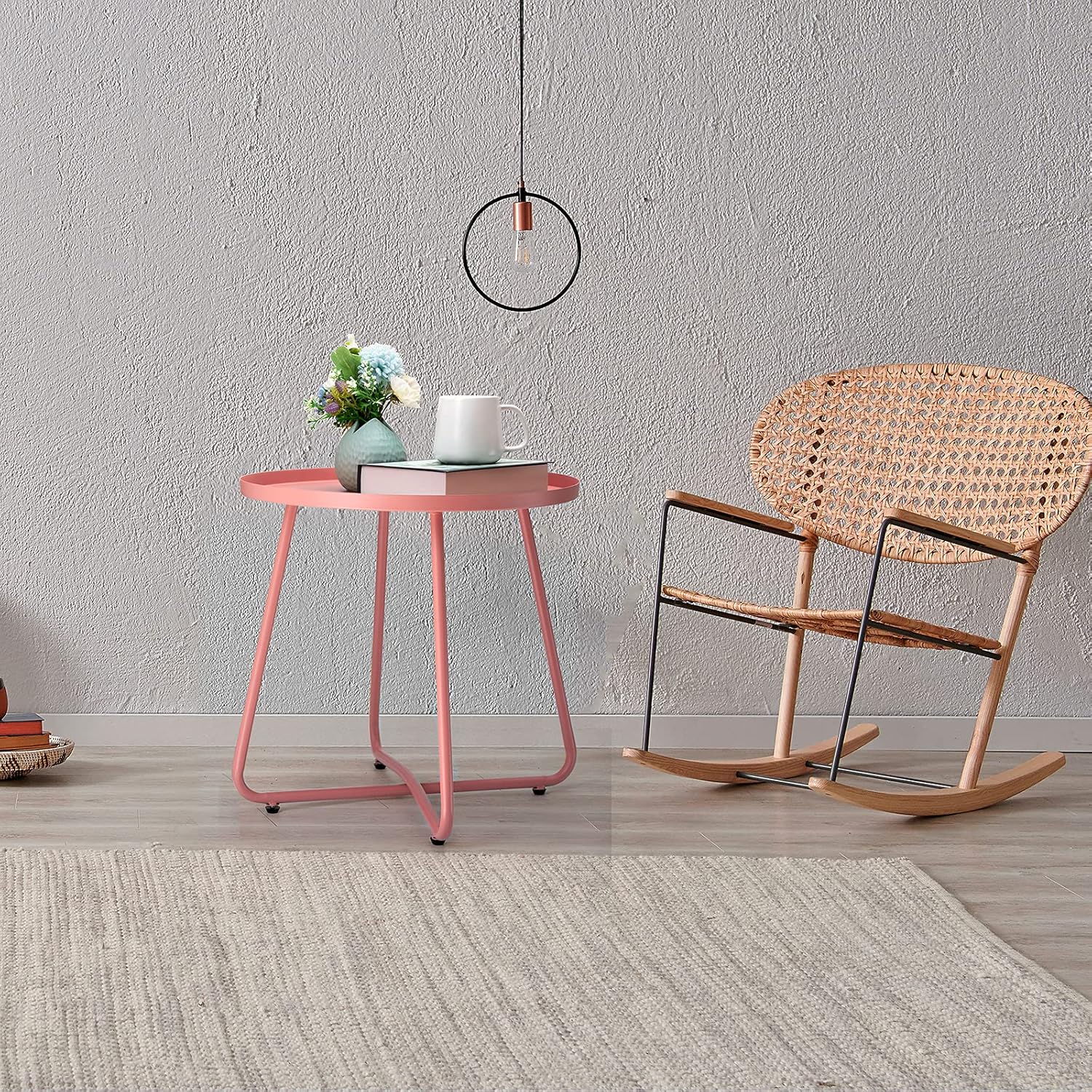 danpinera Outdoor Side Tables, Weather Resistant Steel Patio Side Table, Small Round Outdoor End Table Metal Side Table for Patio Yard Balcony Garden Bedside Pink : Patio, Lawn & Garden