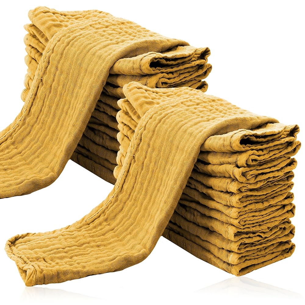 Cute Castle 24 Pack Muslin Burp Cloths for Baby - Ultra-Soft 100% Cotton Baby Washcloths - Large 20\'\' by 10\'\' Super Absorbent Milk Spit Up Rags - Burpy Cloths for Unisex, Boy, Girl -Honey