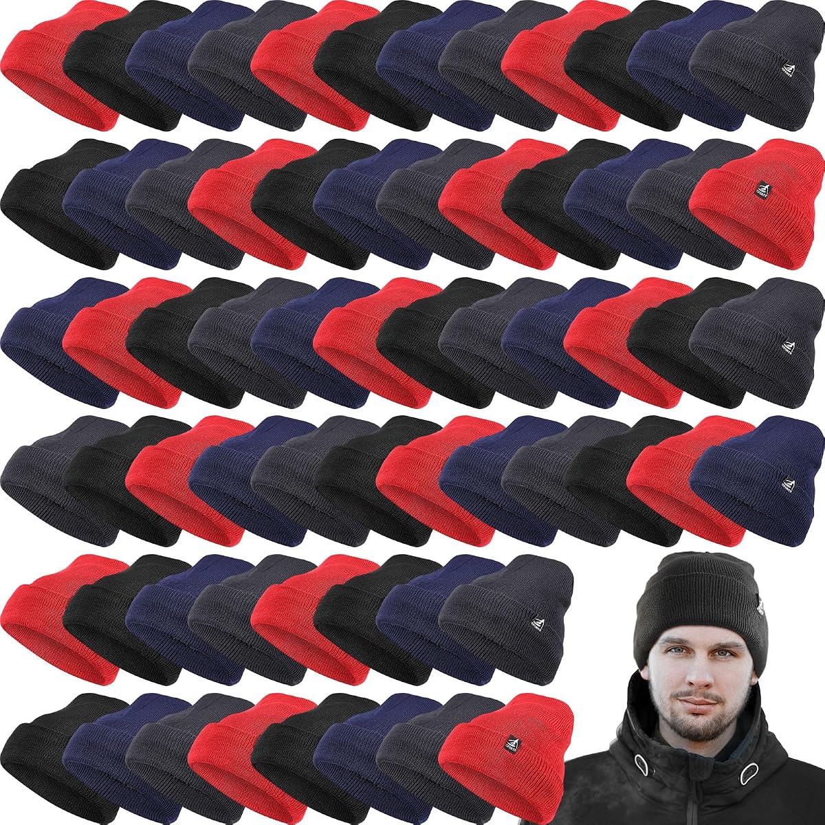 Handepo 80 Pcs Winter Hats Bulk Unisex Beanies Fleece Lined | Homeless Supplies Bulk Warm Knitted Beanie Hats for Men Women for Cold Weather, Winter Gifts and Charity Donations