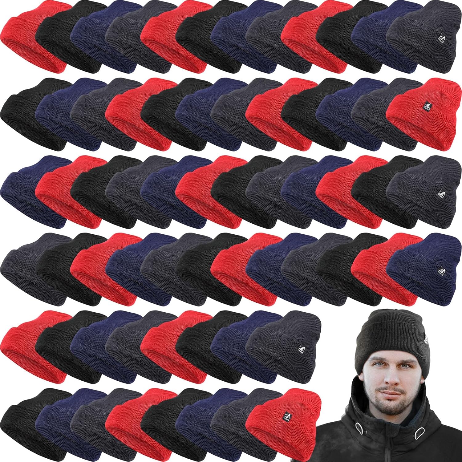 Handepo 80 Pcs Winter Beanie Hats Bulk Homeless Supplies Knitted Hat with Fleece Lining Warm for Men Women Cold Weather