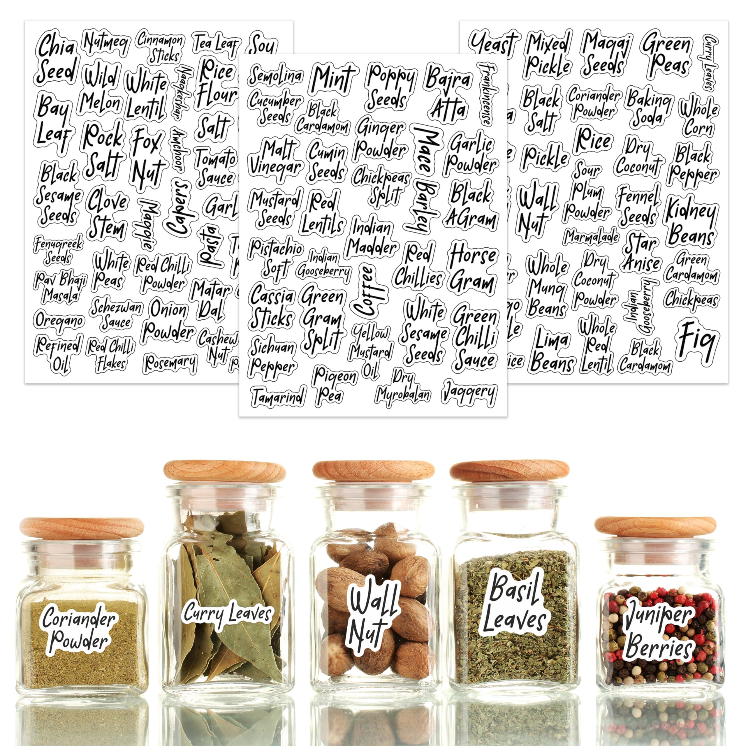 Jar Label Stickers for Spices Containers Label Waterproof Self Adhesive Vinyl Labels (Pack of 156) Size - 1.6 by 1 inches