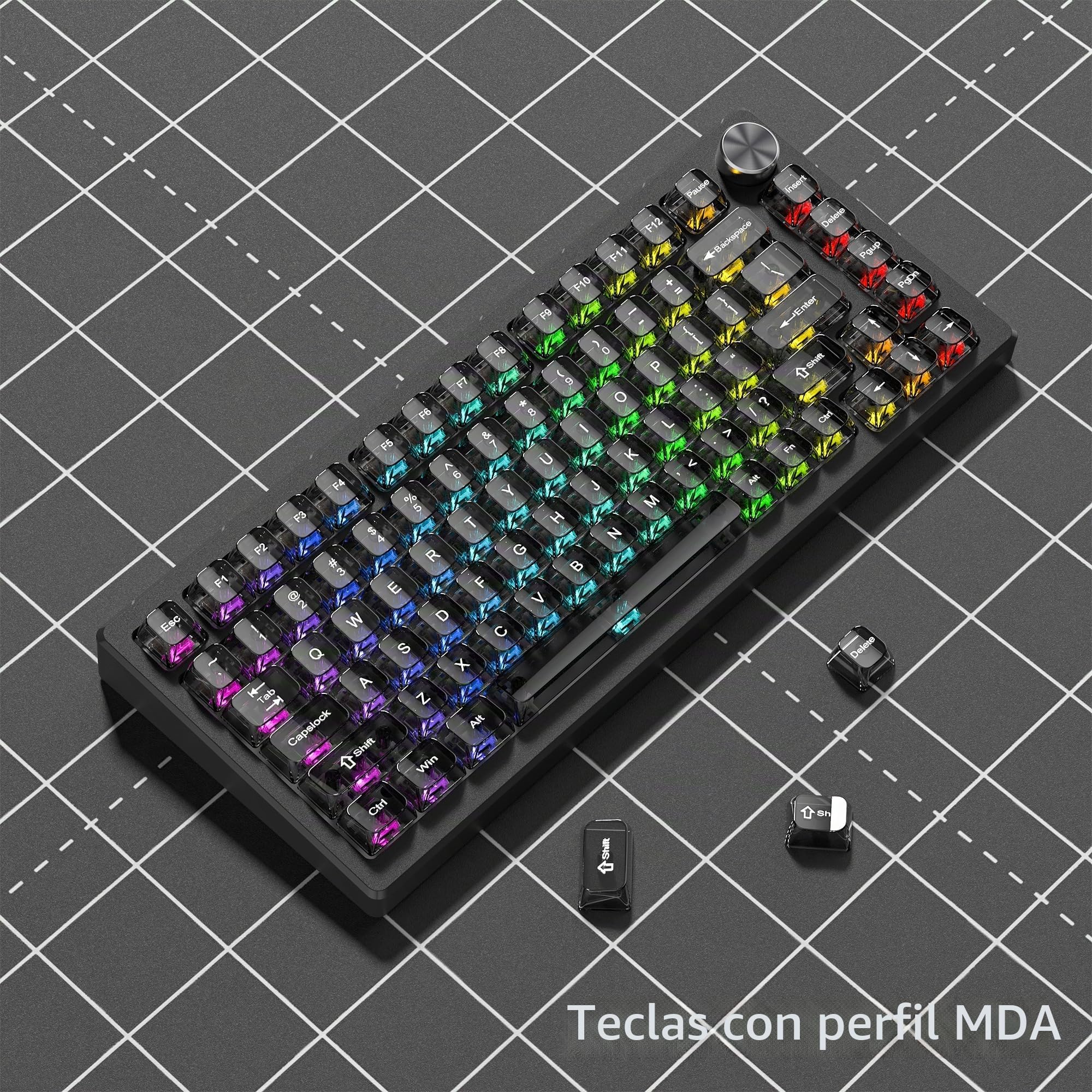 dagaladoo Teclas Transparentes Grises, Teclas Transparentes 60 75 100 por ciento, Juego de Teclas de gelatina de cerámica, Tapas de Teclas Brillantes, Tapa de Teclado de Perfil MDA para interruptores