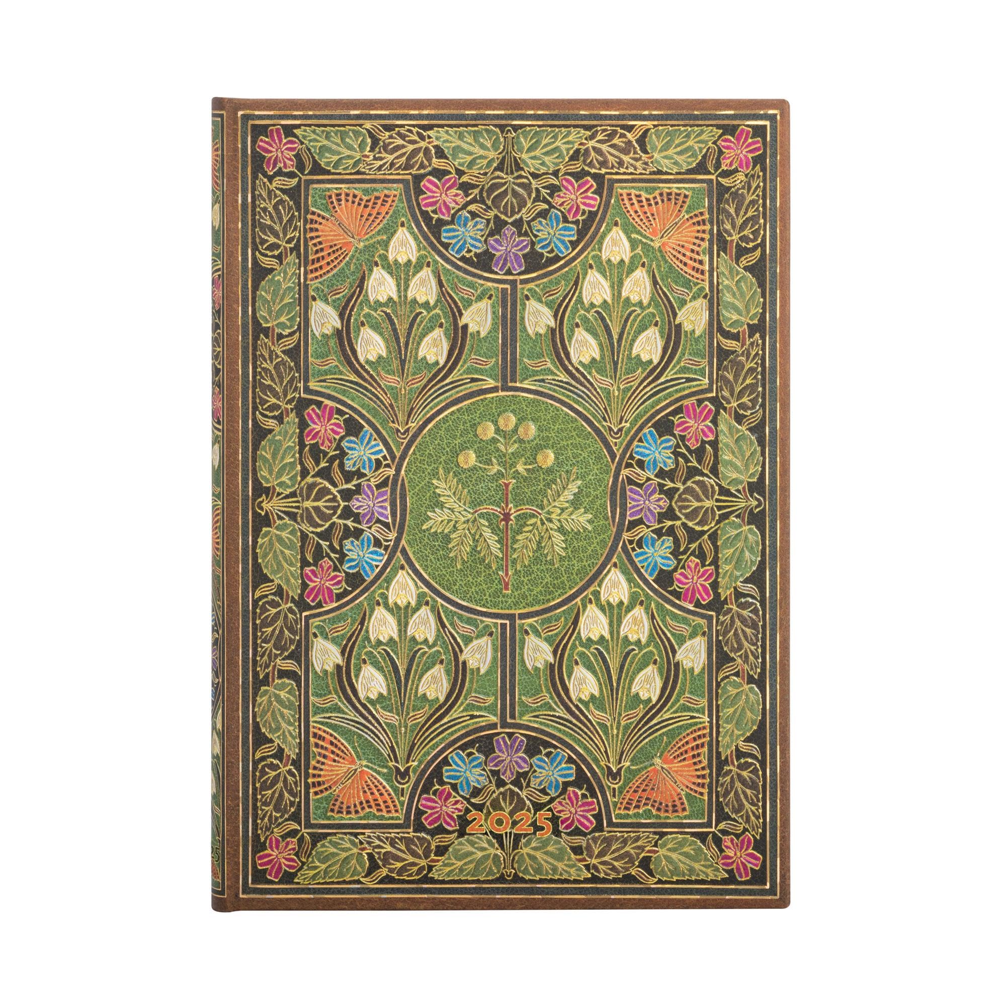 Paperblanks 12 Month Calendar 2025, Blooming Poetry, Midi, Horizontal, Elastic Band Closure