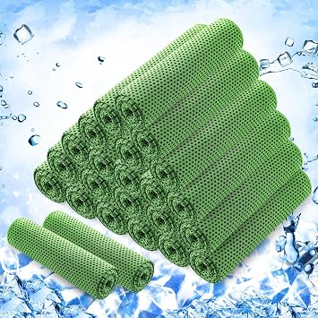 Hosuly 24 Pack Cooling Towels 40"x12" Ice Breathable Soft Chilly Sweat Rag Microfiber Workout Rags for Gym Cooling Towels for Neck and Face for Yoga Golf Sport Running Bright Green