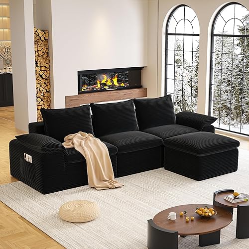 Sofás seccionales de 104 pulgadas para sala de estar, sofá modular en forma de L con diván, sofás de pana sin hueso con asiento profundo, sofá