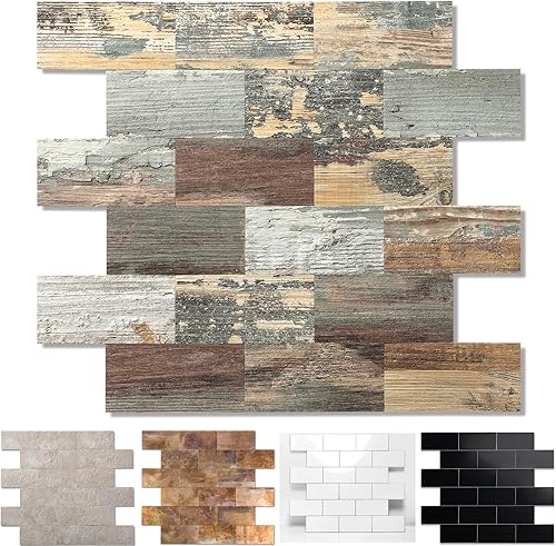 Paquete de 10 azulejos de pared de PVC de 13.5 x 11.4 pulgadas, despegar y pegar, para cocina, azulejos de baño, decoración de chimenea, mesa de