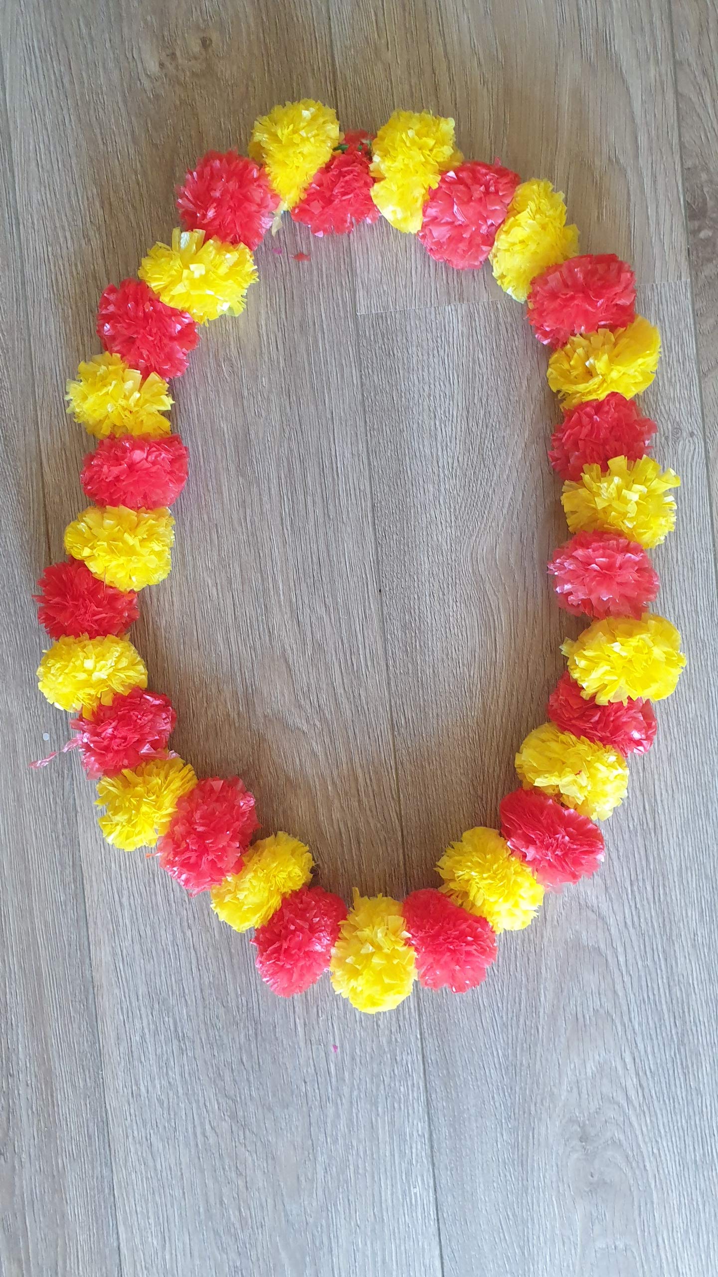 Estationeryhouse Artificial Indian marigold garland mala haar jaimala shaadi indian wedding pooja ashtami-Mala 2 pcs (Red and yellow)