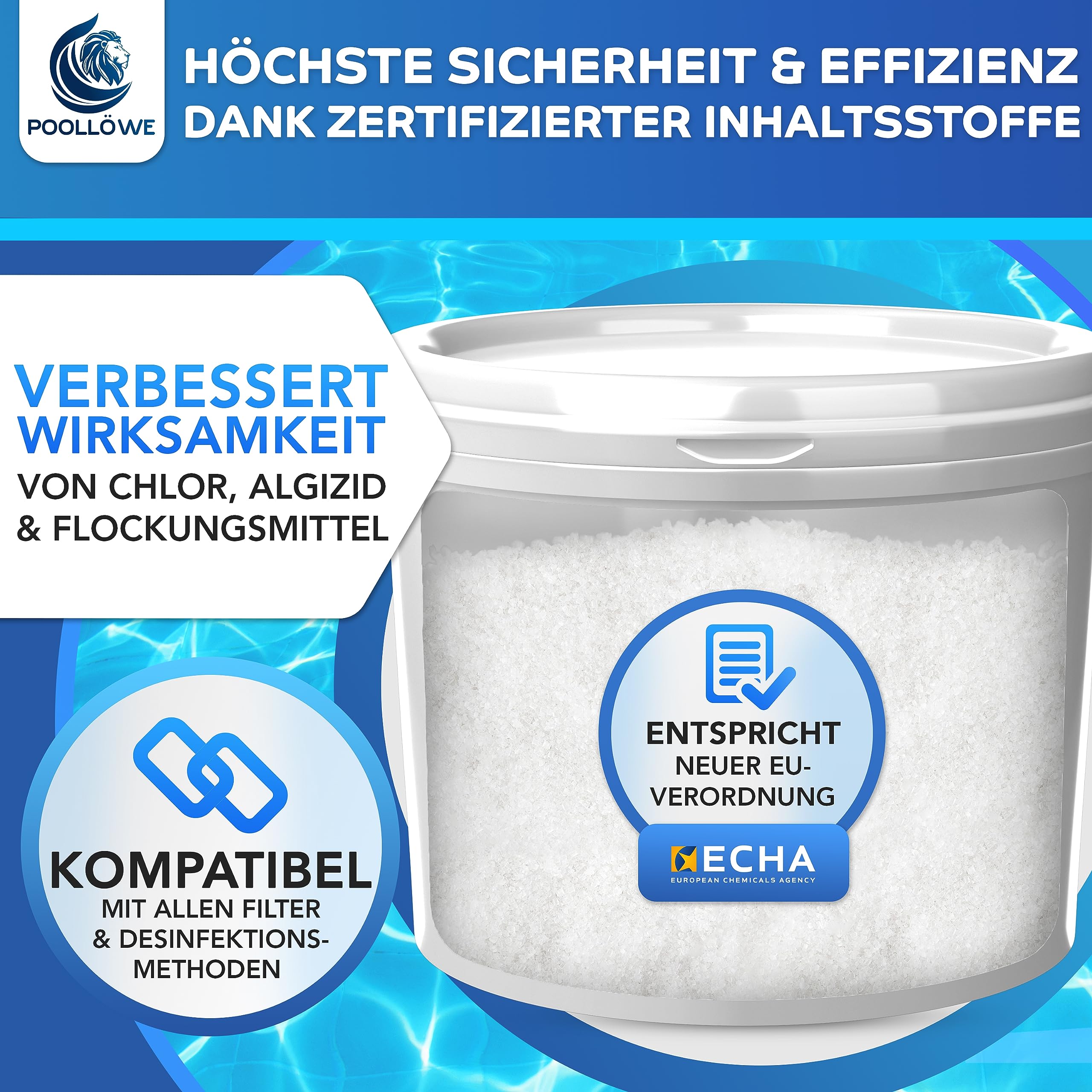 PoolLöwe® pH Minus Granulat mit [ph-Pro Formel] 4,5kg I pH Senker Pool extra Sicher & Effizient dank pH-Wert Stabilisator I pH Wert Senker für Pool & Whirlpool | Pool pH Minus Granulat pH- Regulierung