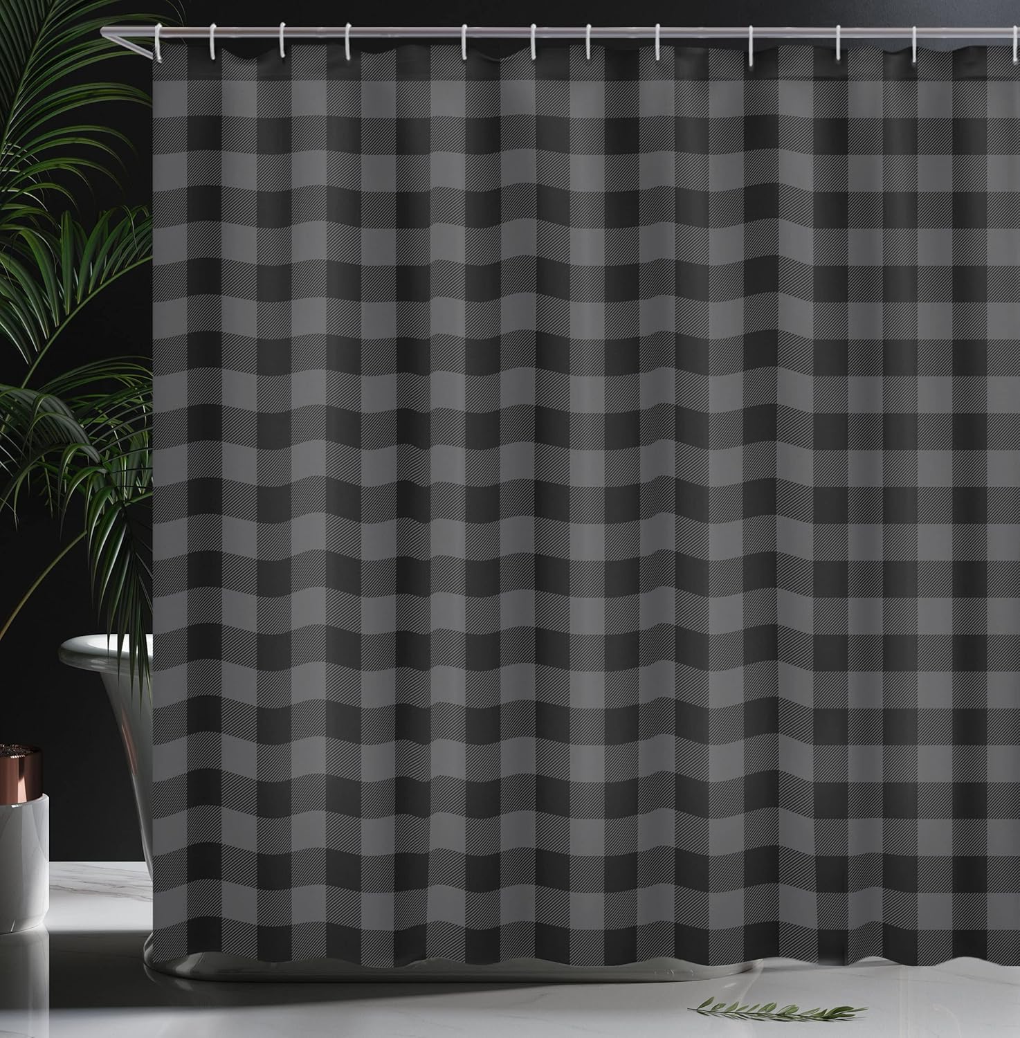 Ambesonne Plaid Shower Curtain, Lumberjack Fashion Buffalo Checks Pattern Retro Style Grid Composition, Cloth Fabric Bathroom Decor Set with Hooks, 69" W x 70" L, Black and Grey