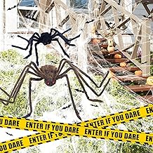 Large Halloween Decorations Outdoor Garden Indoor with 2 Giant Spider 50"/30", Spider Web, 20 Small Fake Spiders and Cobweb, Bats, Caution Tape Scary Halloween Party Decorations Home Decor Props