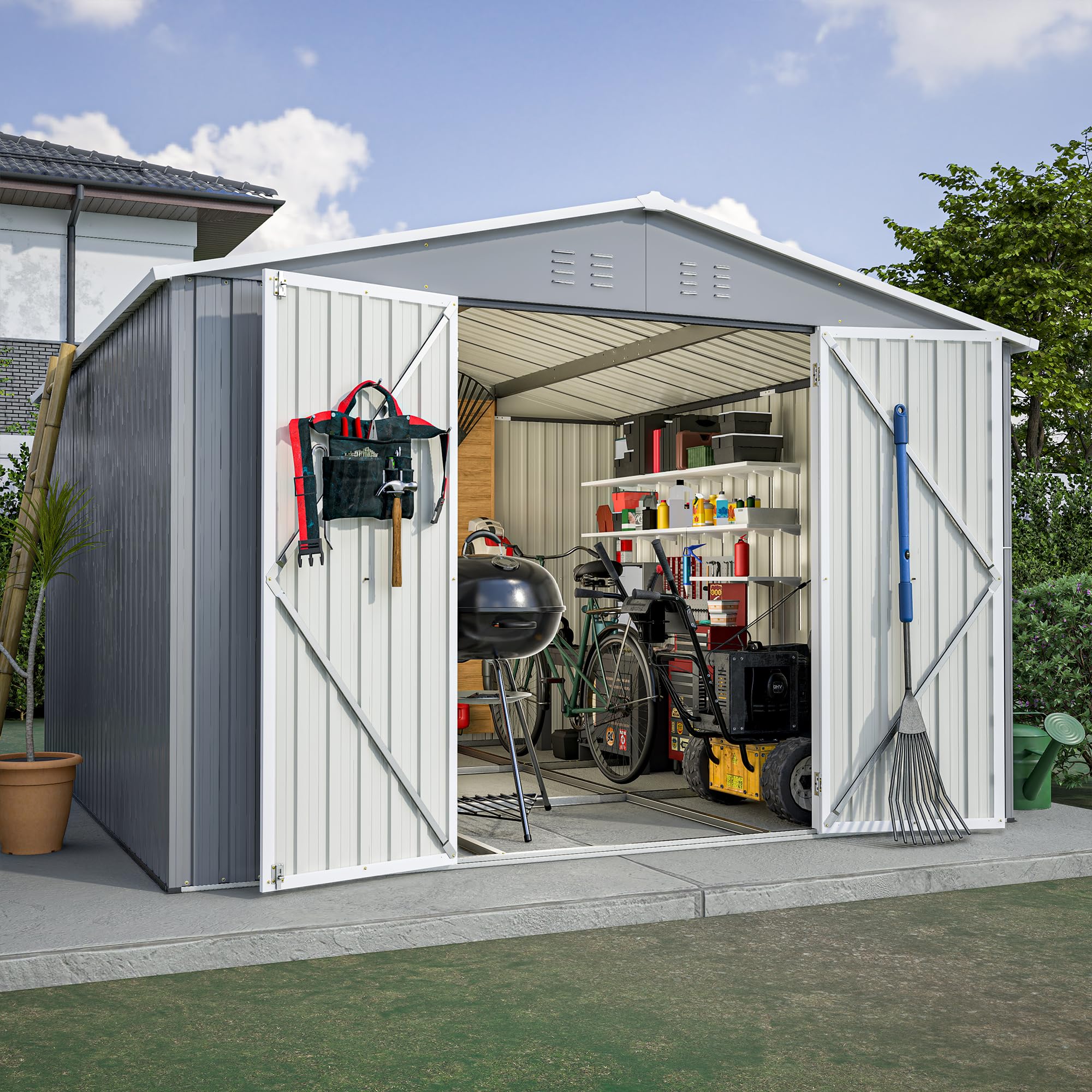 Favfurish Outdoor Storage Shed 8x12 FT with Lockable Doors,Utility