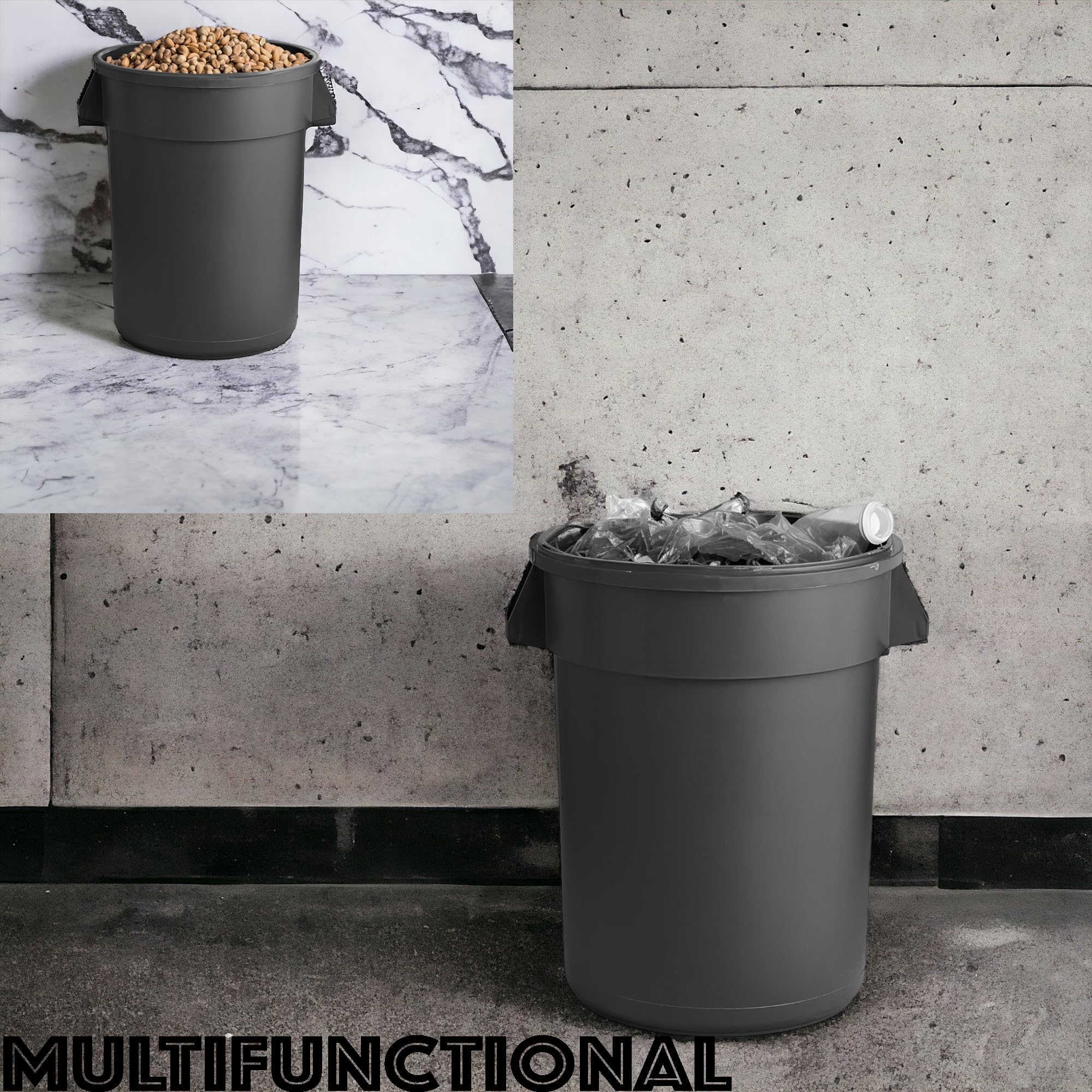 Noamus - Paquete De 3 Botes De Basura Clásico Pequeño, Plástico Redondo De 1.7 Galones, Bote De Basura Estilo Retro Hipsteen, Cubeta De Basura De Grano De Madera Con Anillo Superior Para