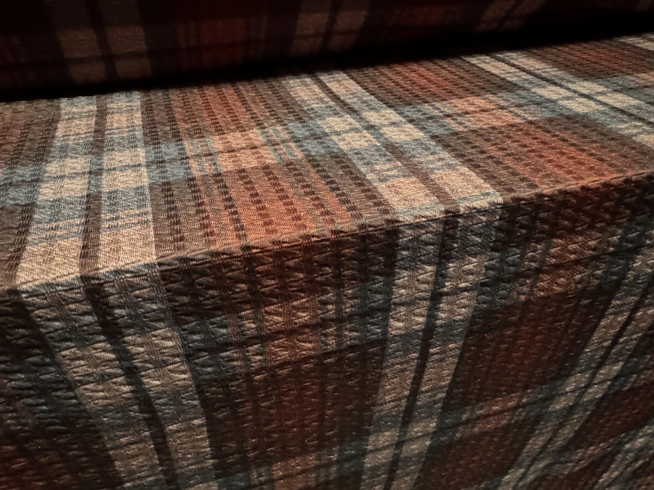 Stretch Spandex Double Jersey Jacquard Fabric, per metre - Tartan Check Print - Rust & Dusky Pink