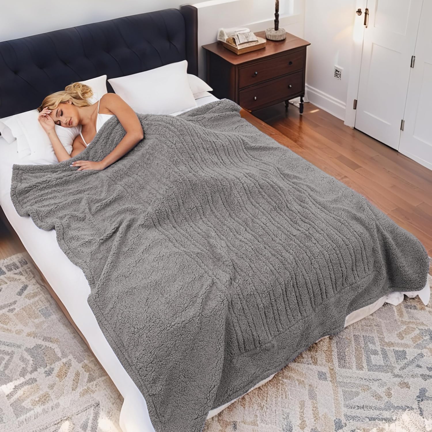 Electric Heated Blanket Full Size 72" x 84" - 5 Heat Settings & 10H Auto-Off, Microplush Flannel & Sherpa Lining, Machine Washable, Overheat Protection, Ideal Gifts for Home/Bedroom/Sofa, Gray - Image 8