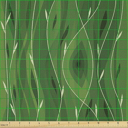 Miniatura 2 de Ambesonne Green Fabric by The Yard, Retro Spring Freshness Themed Abstract Leaf Design Vertical Wavy Twigs, Decorative Satin Fabric for Home