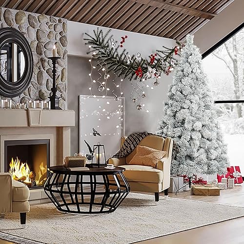 Miniatura 6 de LuxenHome - Árbol de Navidad artificial lleno de nieve de 7.5 pies