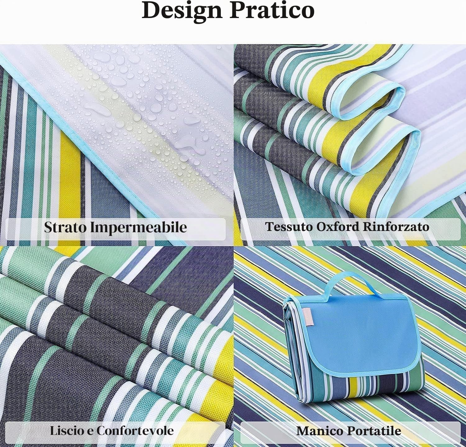 Coperta da Picnic Impermeabile 20x200cm Pieghevole Doppio Strato per Spiaggia Parco