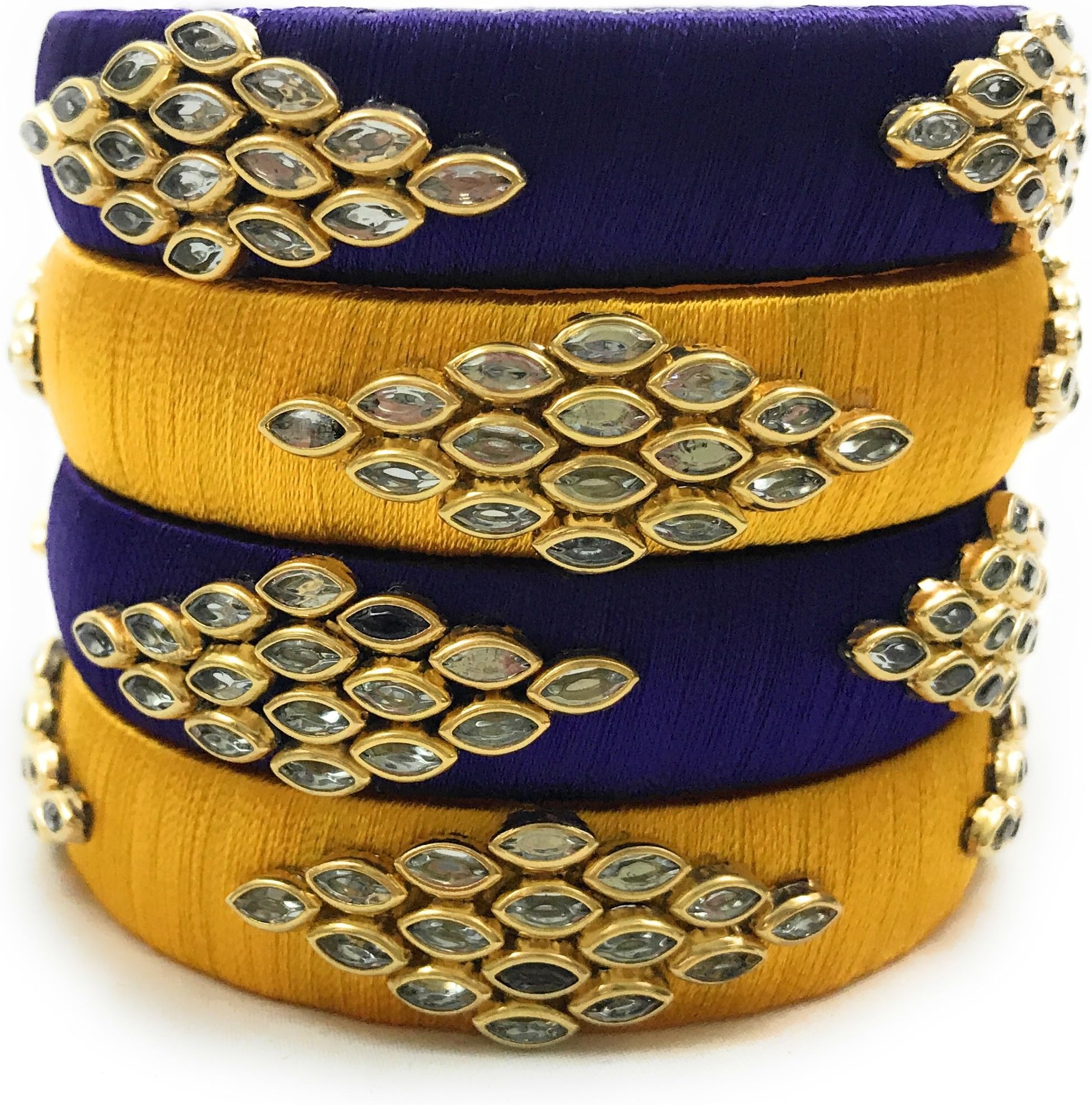 Nyara Handicraft Set of 4 Silk Thread Bangles/Bracelets Set;Kundan Bangles;