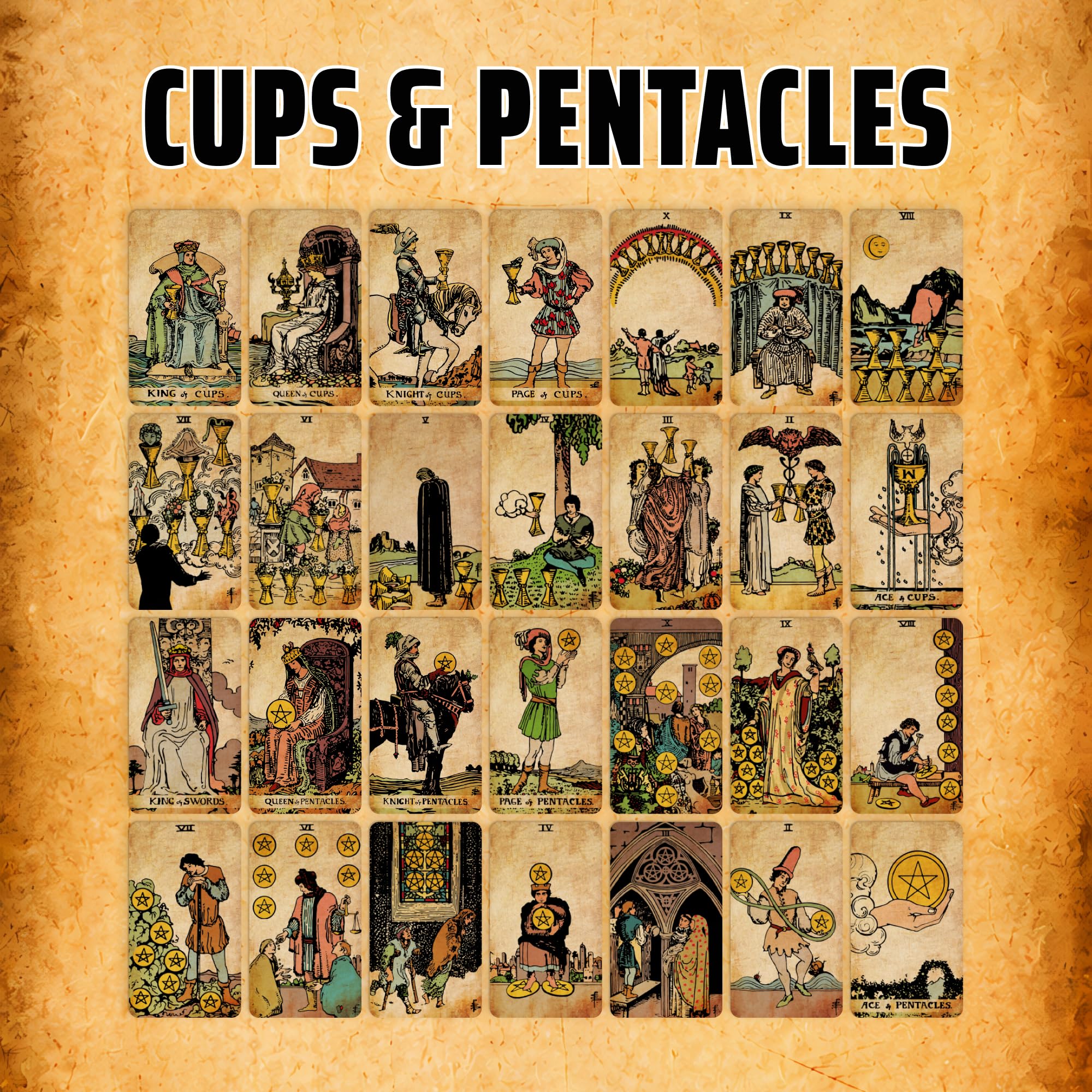 CRAFTERIAN Juego de Tarot Clásico - 78 Cartas Clásicas con Borde Dorado y Libro Guía - Perfecto para Principiantes - Baraja Ligera Elegante y Manual Completo - Experiencia de Tarot Auténtica.