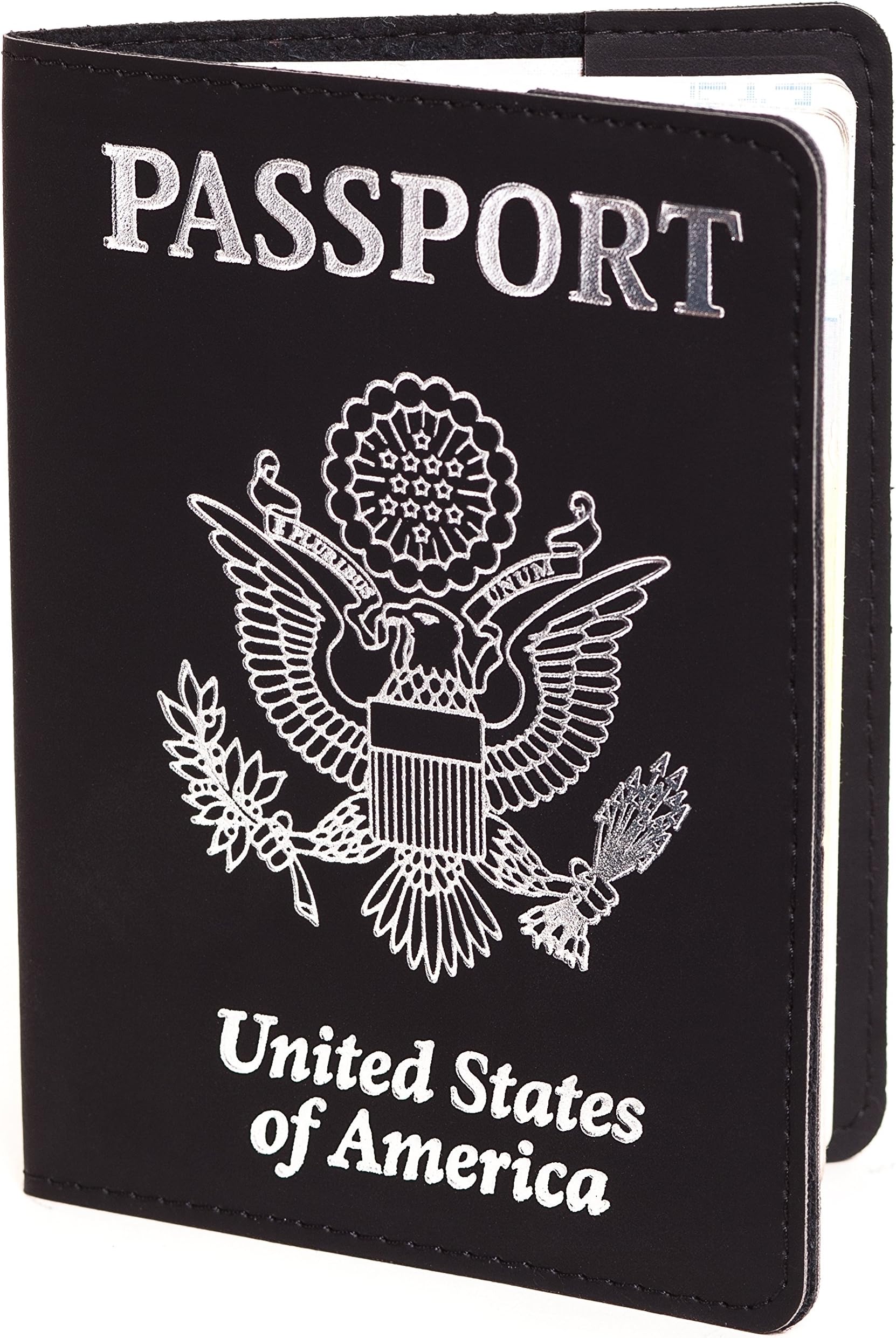 US Passport Cover - Passport Holder - Passport Case For Men Women (Black with Silver)
