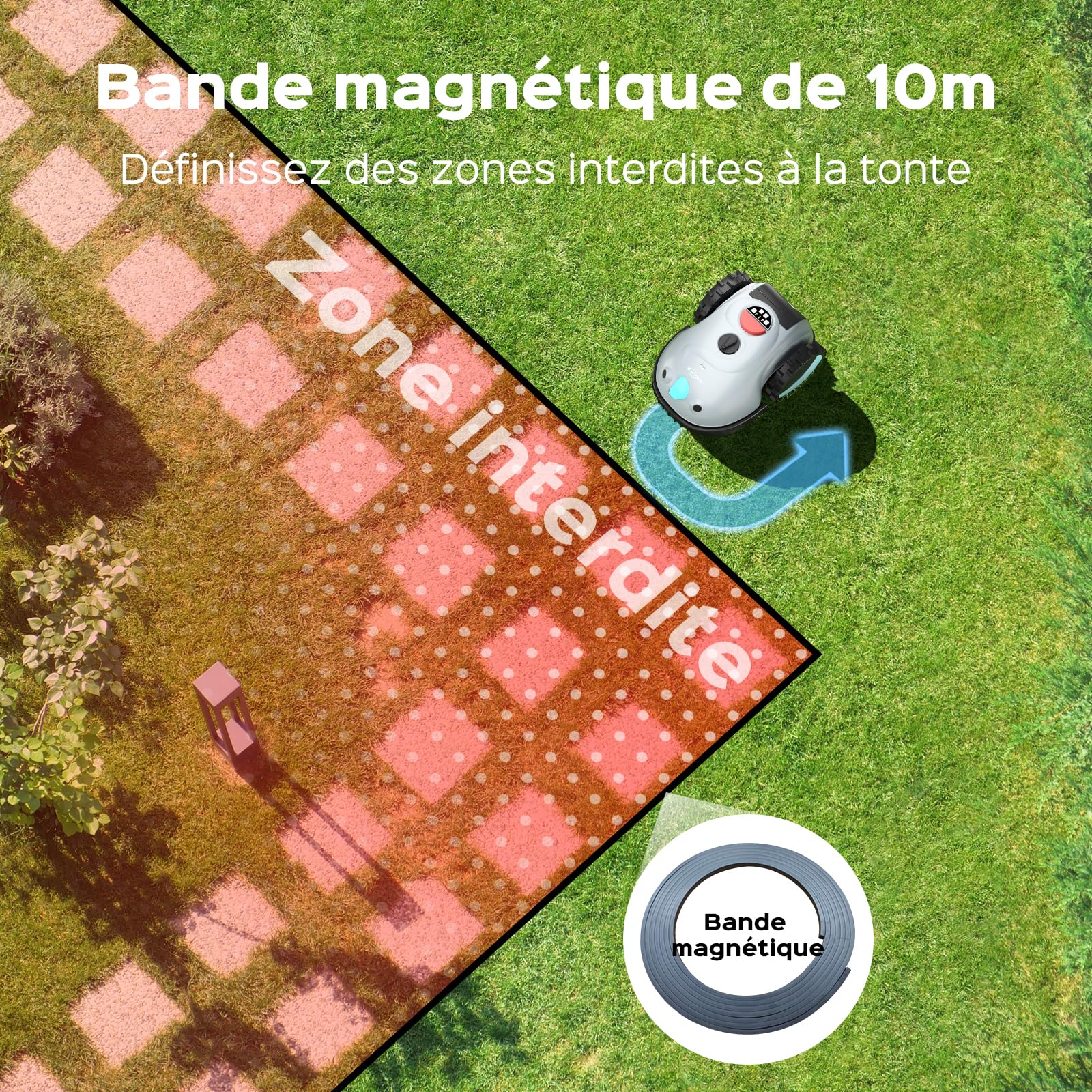 YARDCARE V100 Robot Tondeuse sans Fil Périphérique,avec Navigation par Vision, Évitement d'obstacles(150 Sortes), Robot Tondeuse avec Batterie 4 Ah, Lame de Rechange, Adapté aux Petits Jardins
