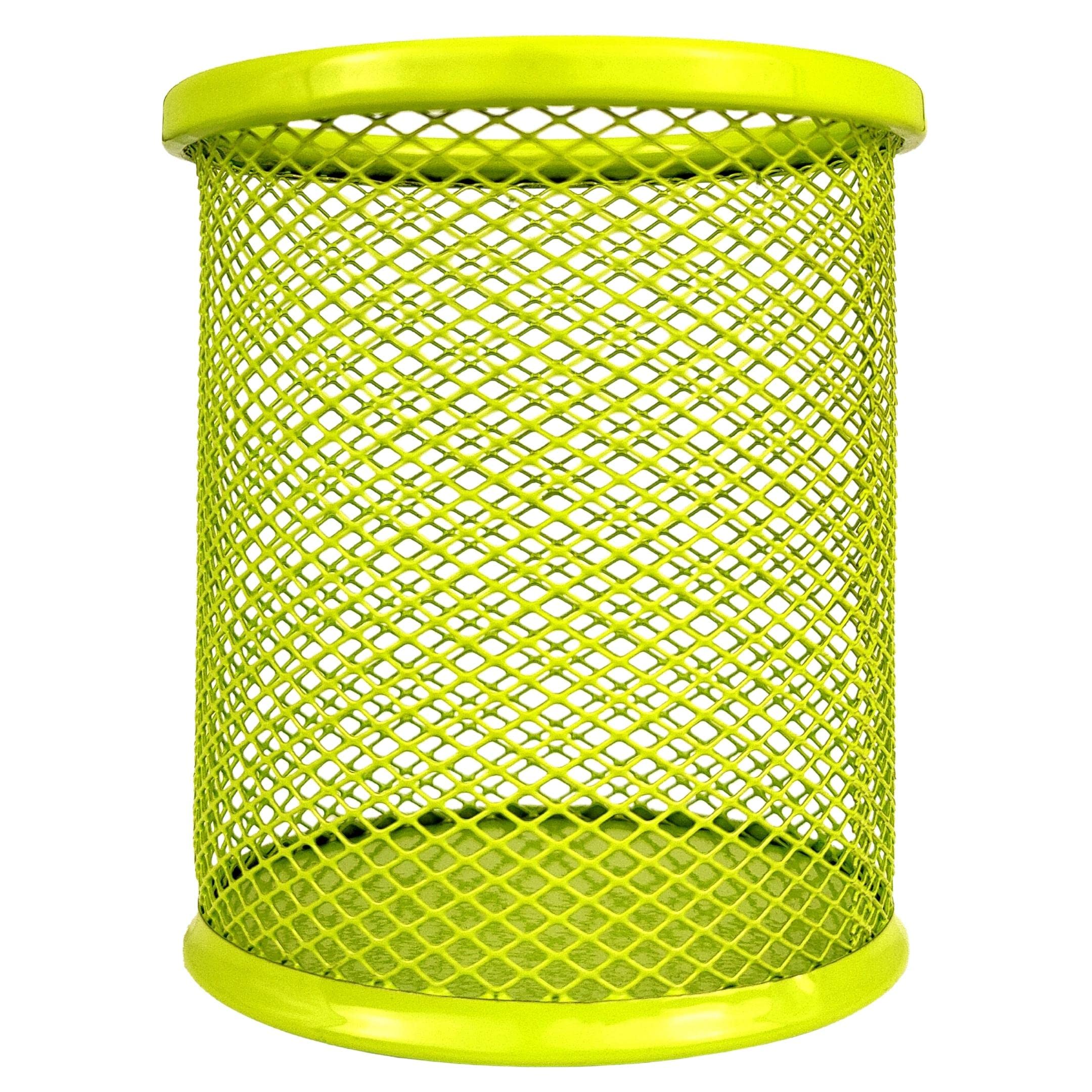 RAYLU PAPER - Metal Mesh Pen Holder Round Mesh Pen Holder Mesh Desk Organizer for Office with 90mm Diameter (Pistachio)
