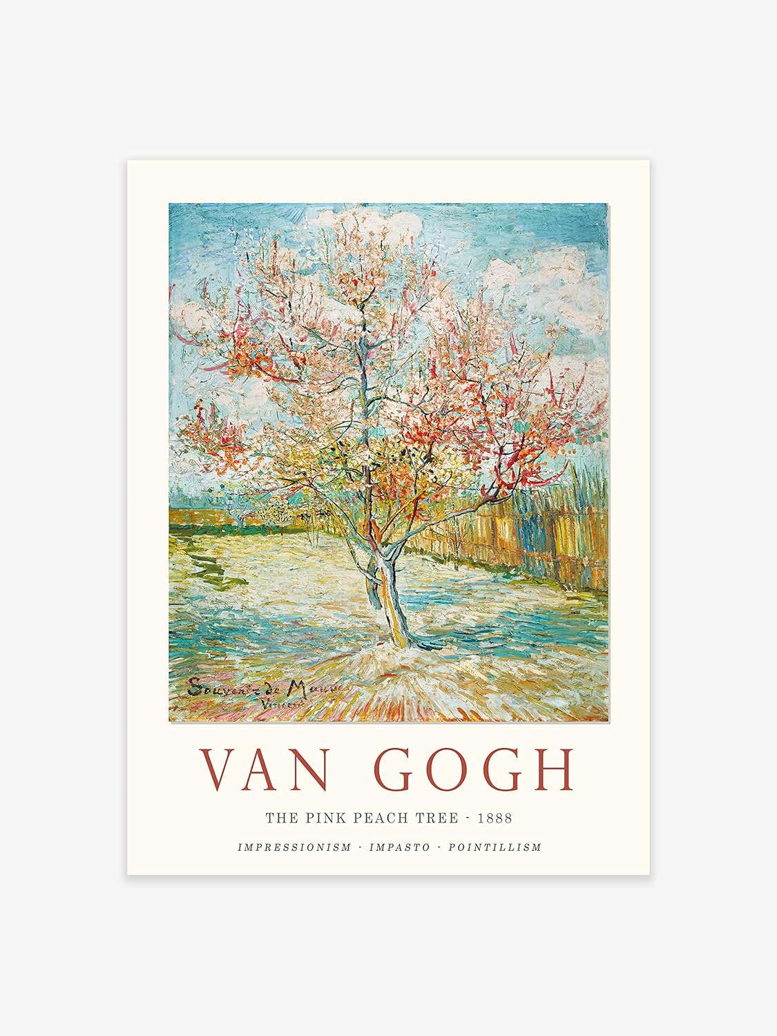 Van Gogh The Pink Peach Tree Poster, Floral Art Print, Van