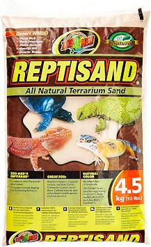 Zoo Med ReptiSand, 10 Pounds, Desert White | Natural, For Bearded Dragons, Leopard Geckos & Desert Species, Chemical-Free, Ideal for Digging, Burrowing & Egg Laying