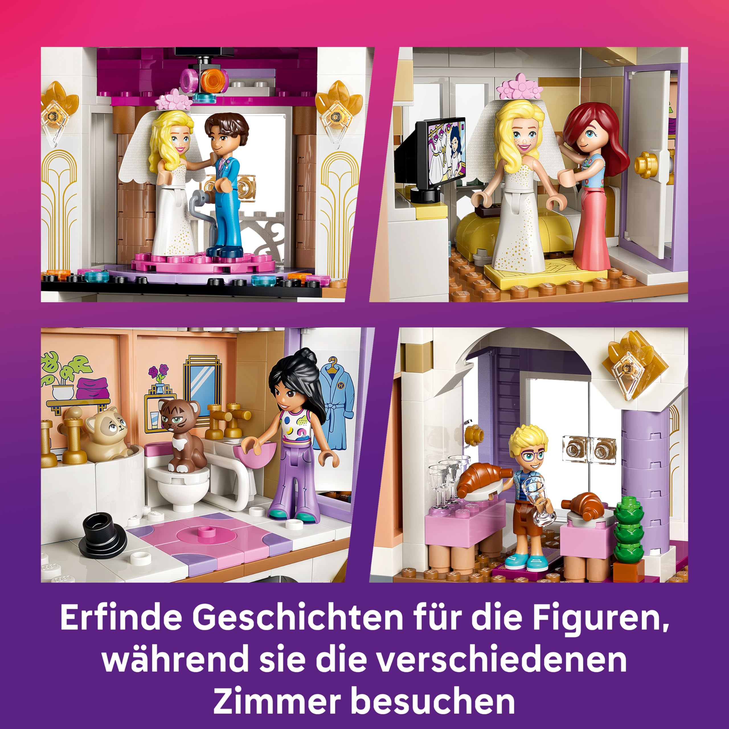 LEGO Friends Das Grandhotel von Heartlake City - Miniatur Modell mit 6 Minifiguren, 2 Tierfiguren & Zubehör - Kinderzimmer Deko - Geschenkidee für Mädchen ab 9 Jahren - 42704