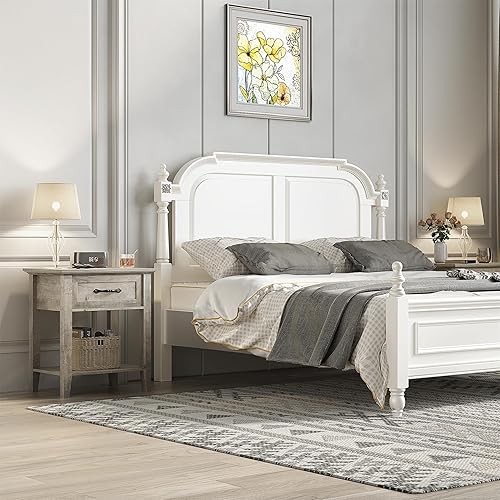 Miniatura 2 de GAOMON Mesita de noche gris con cajón de almacenamiento y estante, mesita de noche de madera, mesa auxiliar moderna para sala de estar, dormitorio,