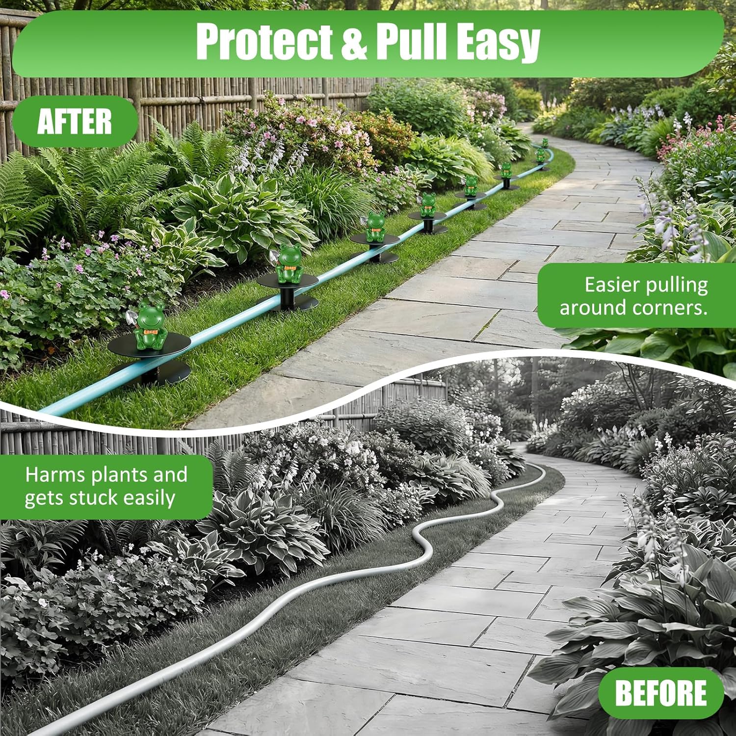 6 Pack Garden Hose Guide Spike, 8.7" Hose Guide Stakes with Green Frog Design, Water Hose Outside Cast Aluminum Heavy Duty Hose Guide for Keeping Flower Beds, Lawn & Garden Plant Protection