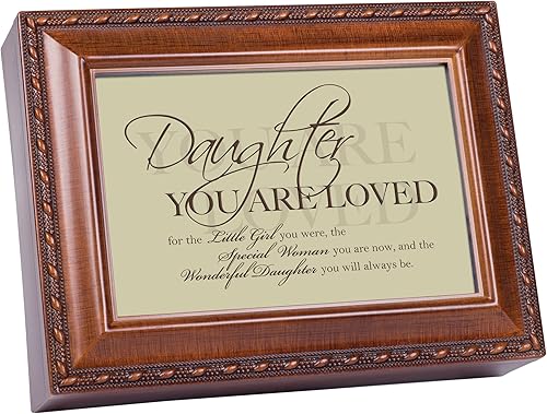 Cottage Garden Caja de música con cuerda de veta de madera con texto en inglés "Daughter You are Loved Plays You Light Up My Life"