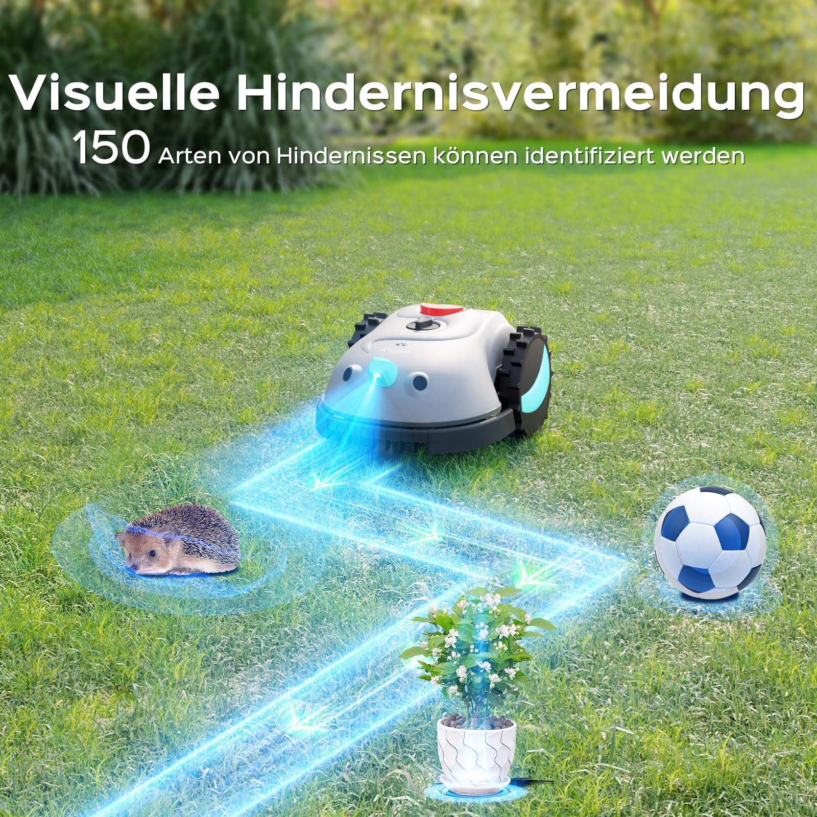 YARDCARE V100 Mähroboter ohne Begrenzungskabel, mit KI-Vision Navigation, Kein RTK, Kein Signalabbruch, 150 Hinderniserkennung, mit Magnetstreifen, Ersatzklingen, Empf. für kleine Gärten bis zu 150㎡