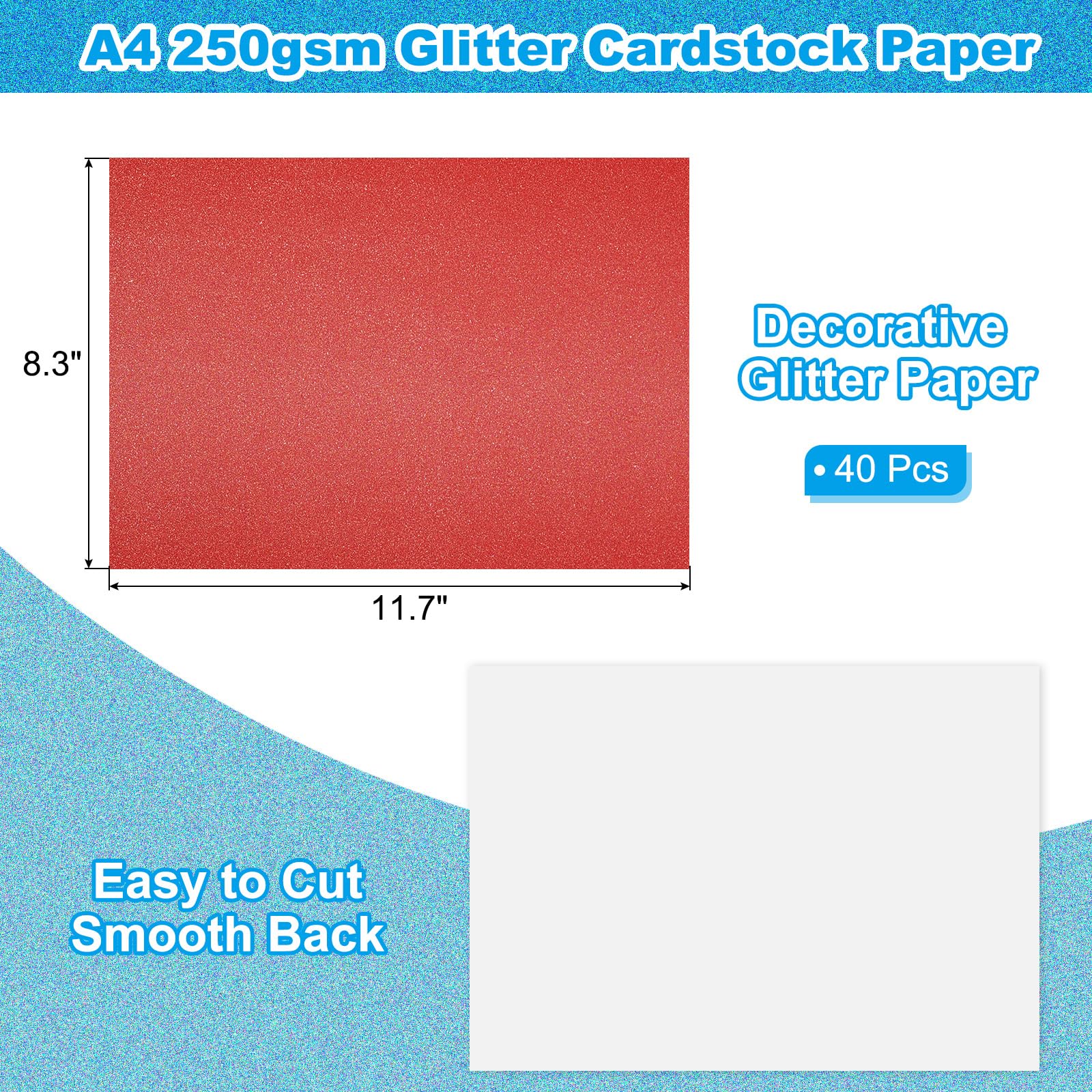 PATIKIL 40Sheets Bright Red Glitter Cardstock Paper - Image 2