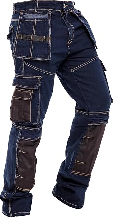 Mens Work Pants Tactical Utility Cargo Work Trousers Heavy Duty Construction Pants for Men Multi Pockets Denim Working Jeans