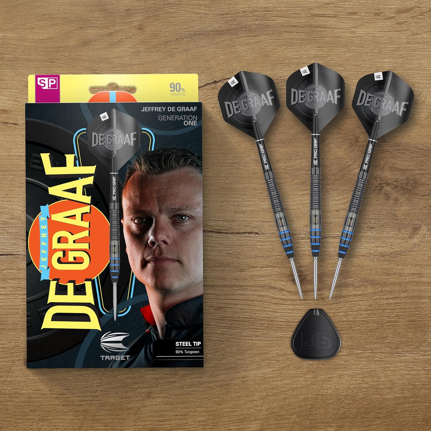 Target Darts Jeffrey de Graaf Gen 1 Steel Tip Swiss Point Darts, 90% Tungsten Darts, 23G | Generation 1 Black Steel Tip Darts, Player Edition Swiss Points Dart Sets