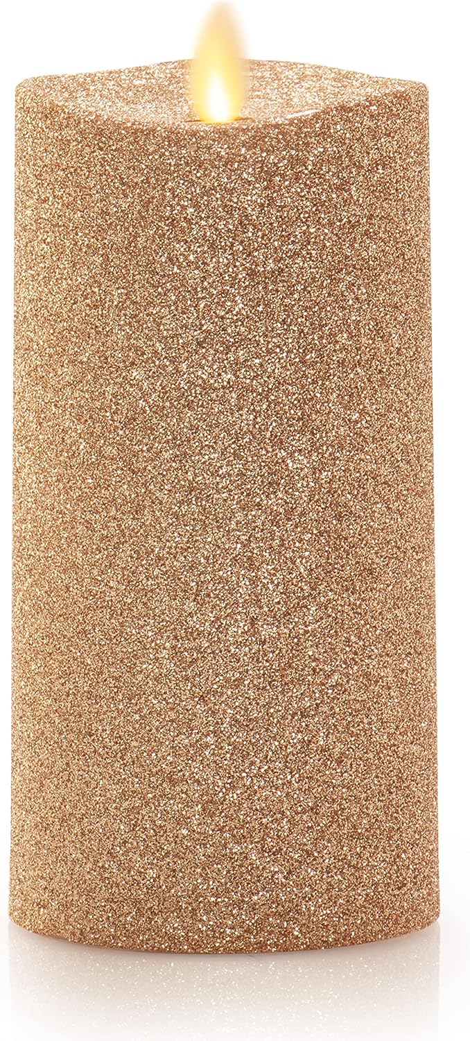 Luminara Realistic Artificial Flame Gold Glitter Pillar Candle - Moving Flame LED Battery Operated Lights - Unscented - Remote Ready - Remote Sold Separately - 3" x 6.5" - Image 9