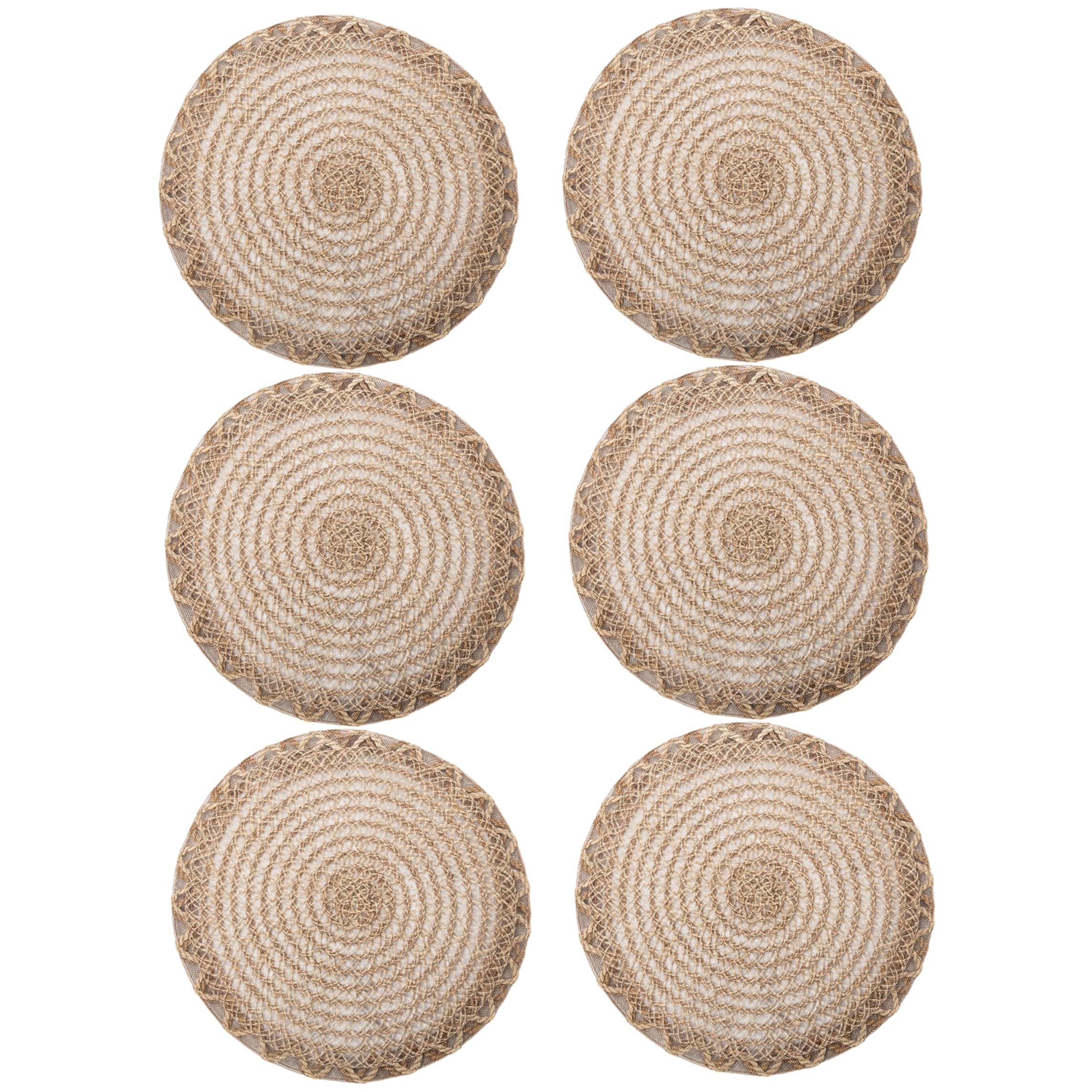 Ensemble de 6 sets de table ronds tissés en paille kaki style rotin boho
