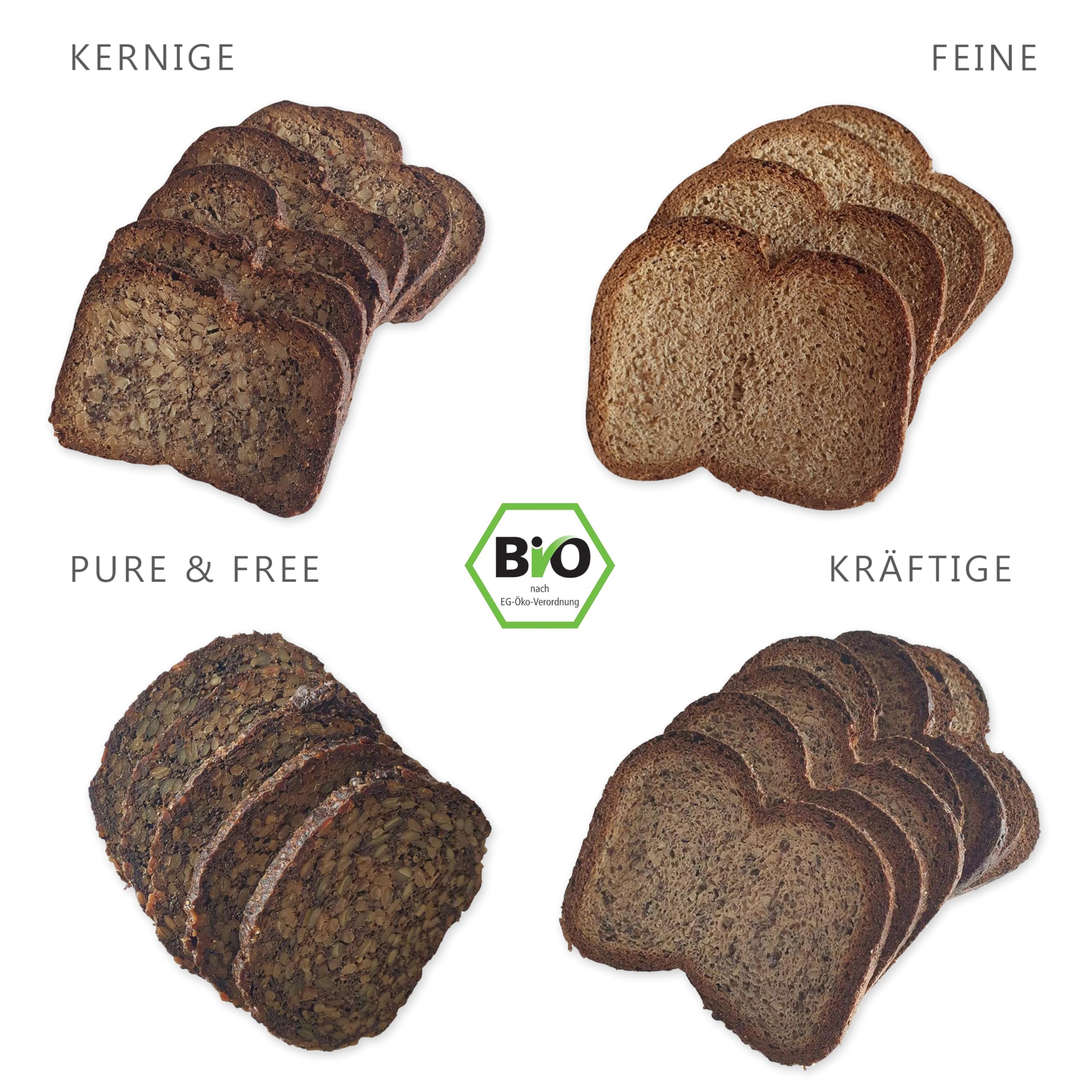 Panifactum Brot Probierpaket, Set mit 4 Low Carb BIO-Broten, 760 g | Ketogene Ernährung, Getreide-, Soja-, Hefe-, & Glutenfrei, Sättigend & Kohlenhydratreduziert, für Frühstück & Abendessen