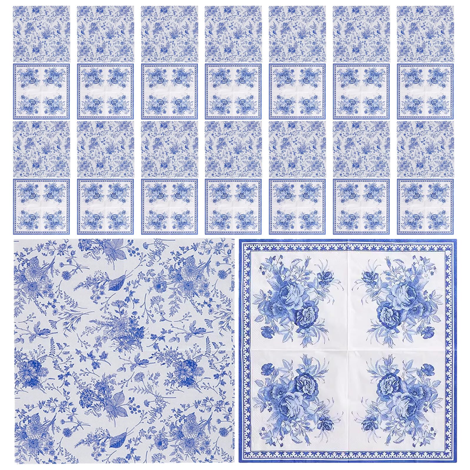 120 Unidades Servilletas Desechables Vintage de Papel Diseño Elegante Chinoiserie Azul, Resistentes al Desvanecimiento, Ideales para Reuniones Festivas y Uso de Invitados